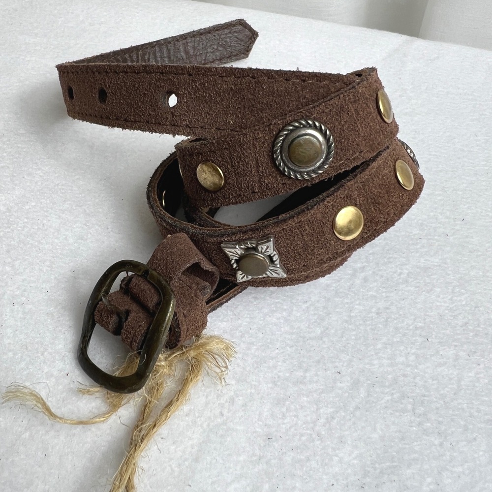 Lovestrength Brown Suede Studded Leather Belt Womens Size S Boho New